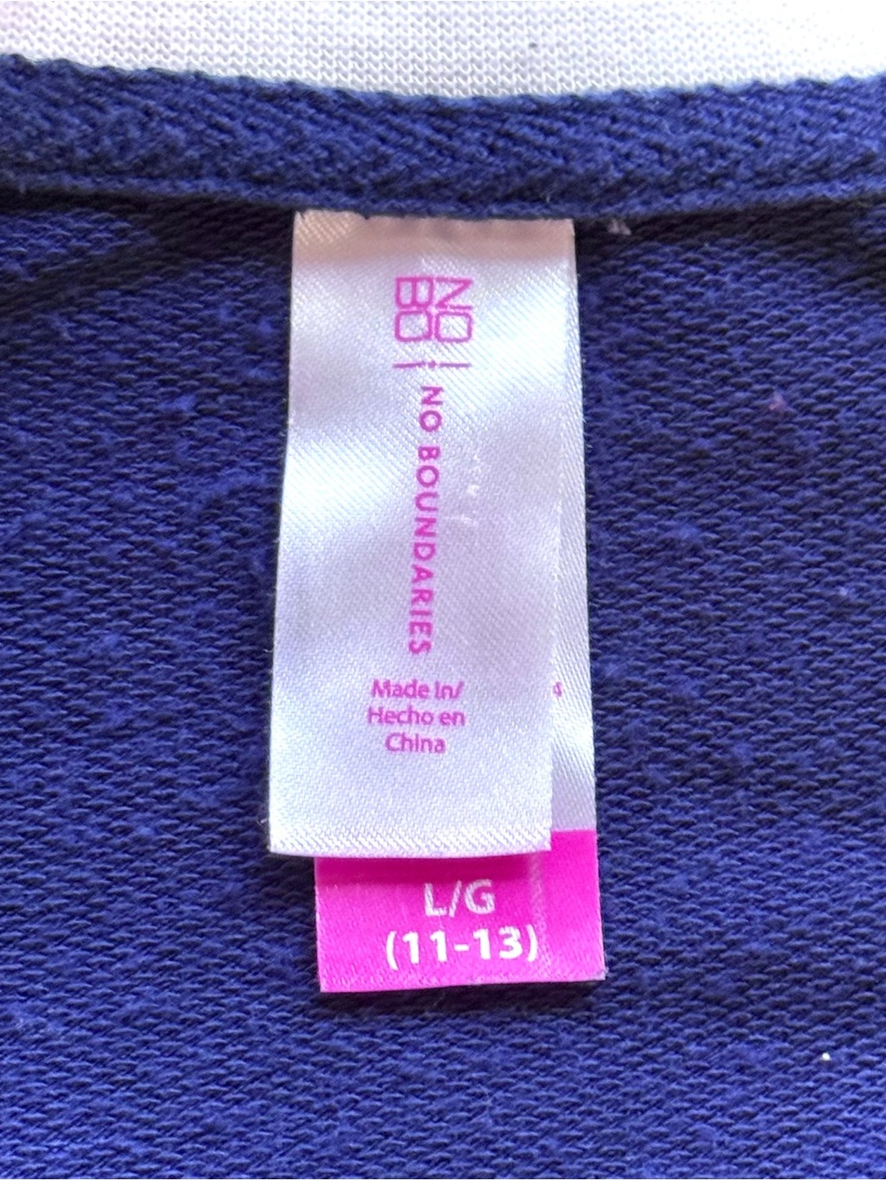No Boundaries Navy Zip Up with White & Pink details - Picture 3 of 4